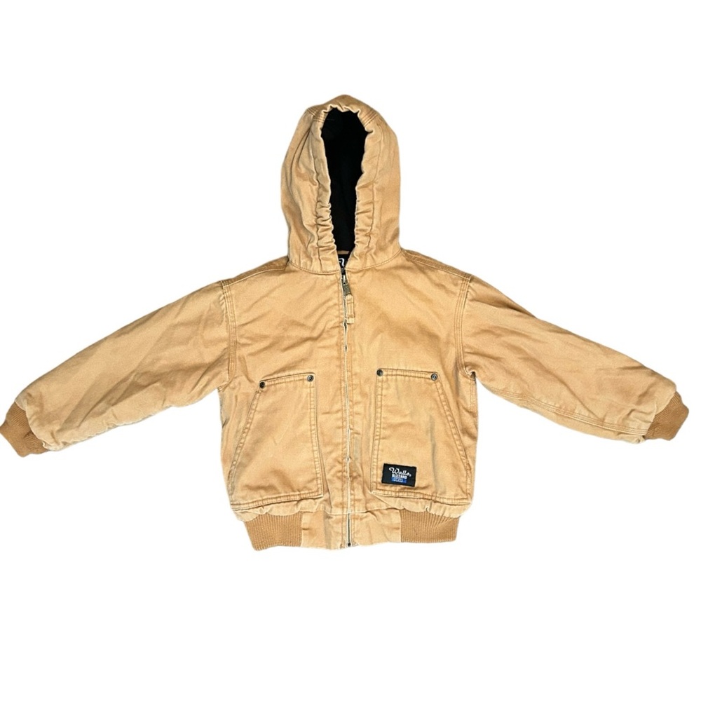 Walls Blizzard Pruf Jacket Boys Sz 6/7 Camel Brown Canvas Lined Hoodie Workwear